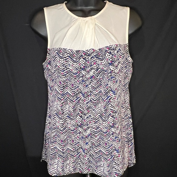 Trina Turk Tops - Trina Turk White,Red and Black Pleated Sleeveless Blouse